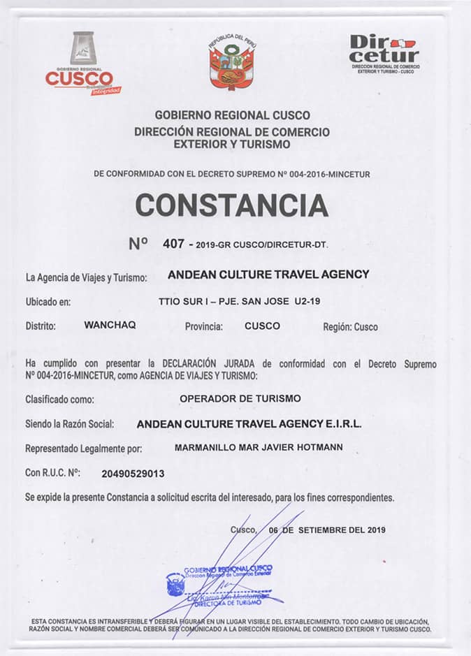 constancia dircetur andean culture